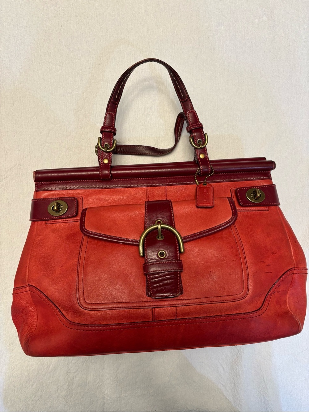 Women's Vintage Coach Red Leather Satchel Handbag